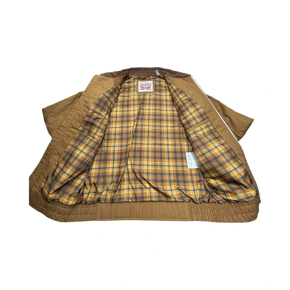 Levis Jacket Mens M Tan Prototype Sample Canvas Corduroy Collar Plaid Lined Zip